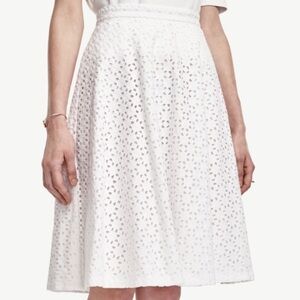 Ann Taylor White Eyelet Cotton Midi Skirt